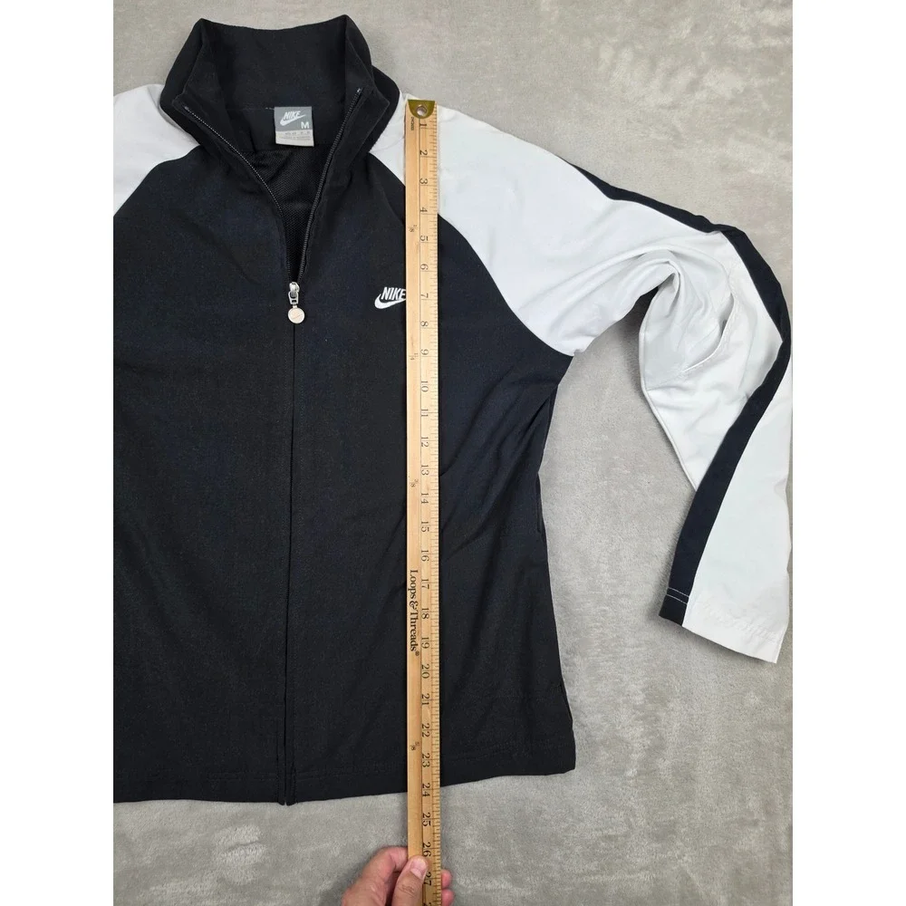 Nike Track Jacket Womens Medium Black White Full Zip Raglan Mesh Lined Y2K
